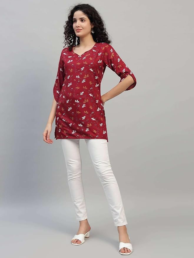 Women's Cotton Short Kurti 3/4 Sleeve for Casual & Office Wear