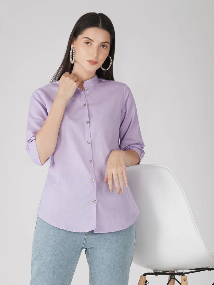 Mandarin Collar Cotton Shirt Style Top