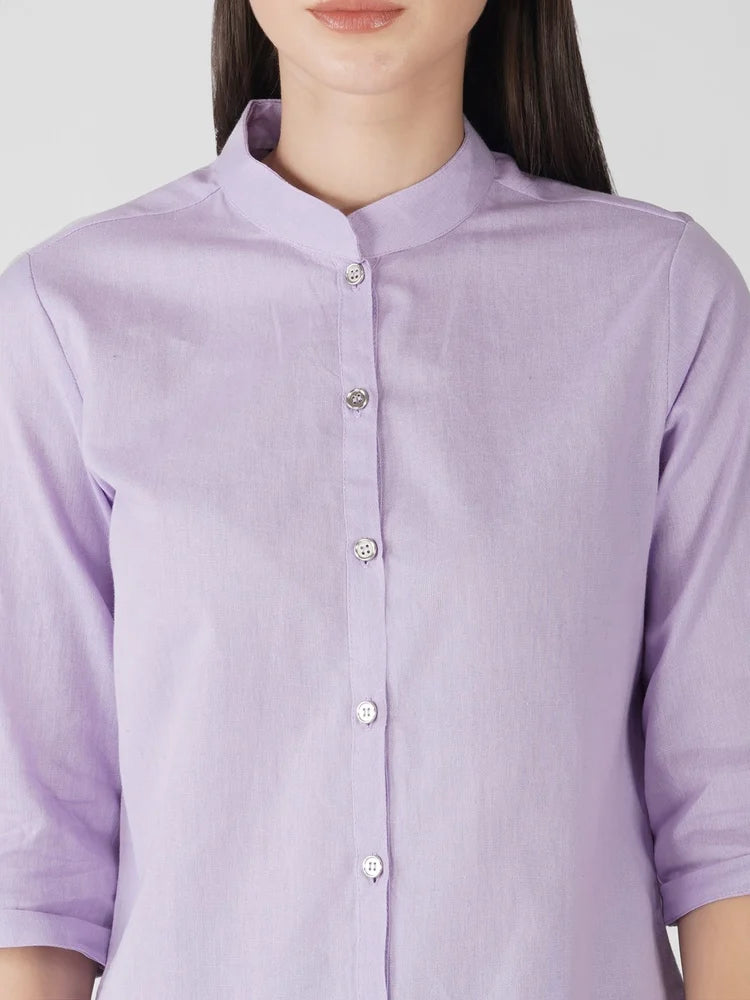 Mandarin Collar Cotton Shirt Style Top