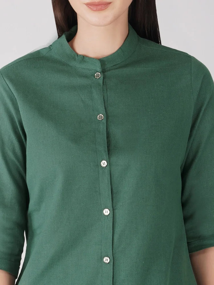 Mandarin Collar Cotton Shirt Style Top