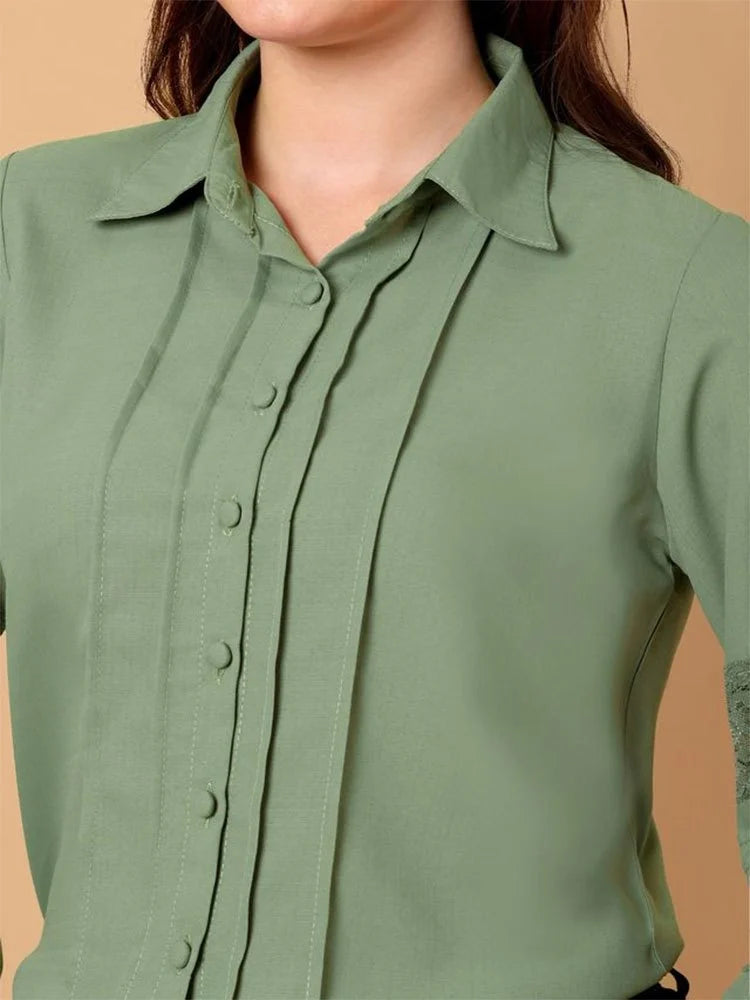 Women's Sage Green Pintuck Office Wear Shirt