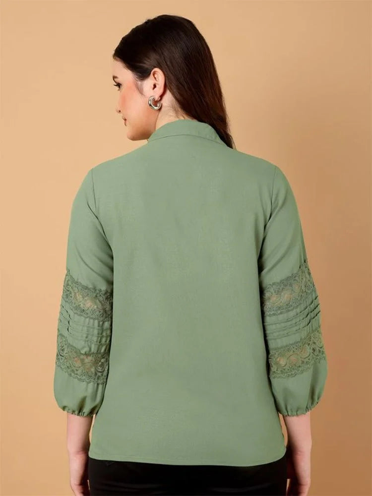 Women's Sage Green Pintuck Office Wear Shirt