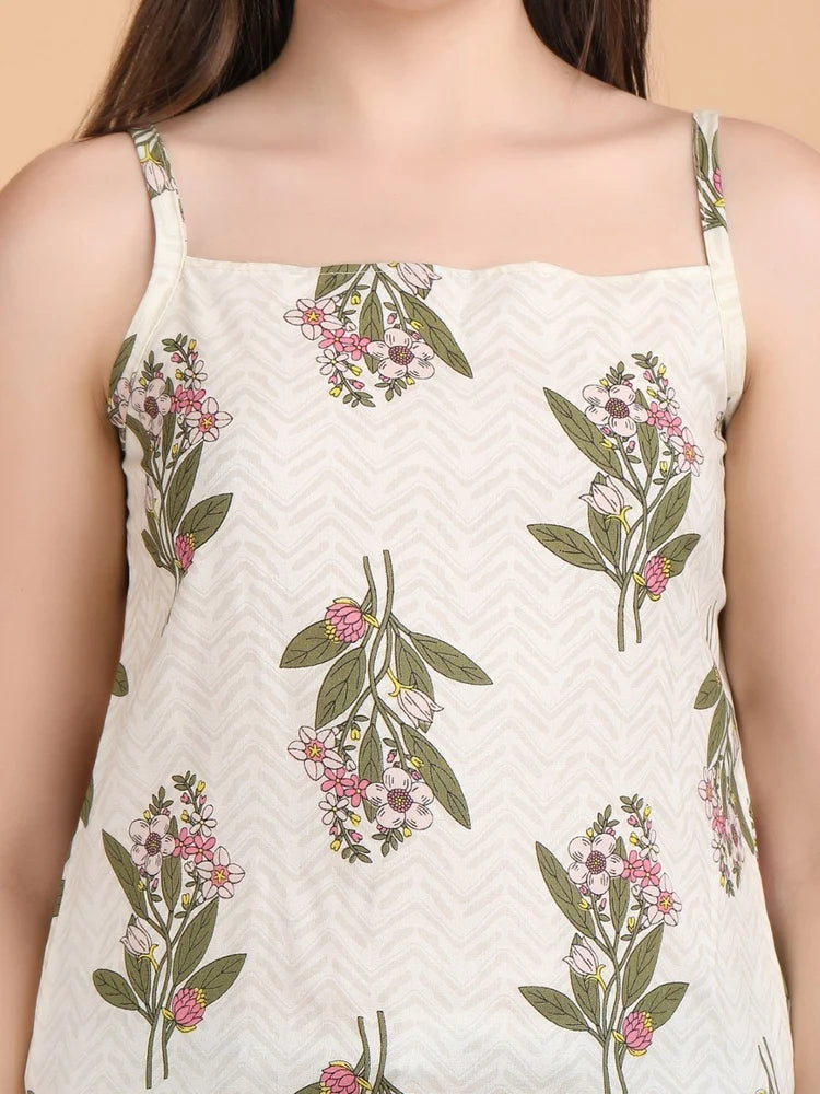 Ladies Rayon Off White Printed Short Kurti