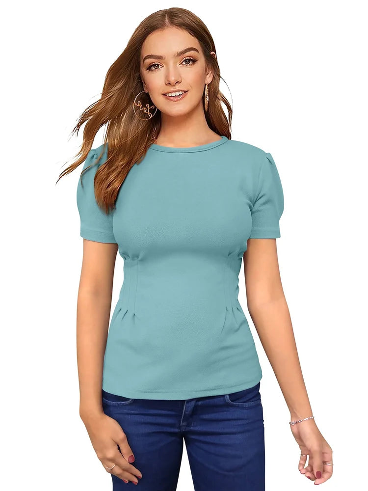 Casual Regular Sleeves Solid Women Light Green Top
