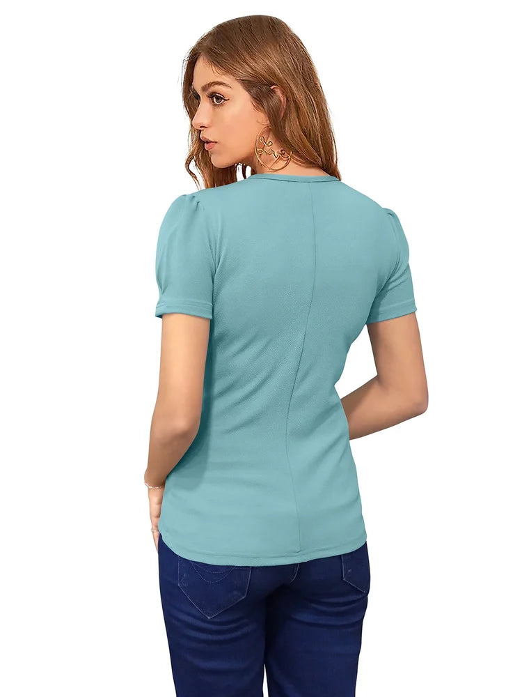 Casual Regular Sleeves Solid Women Light Green Top