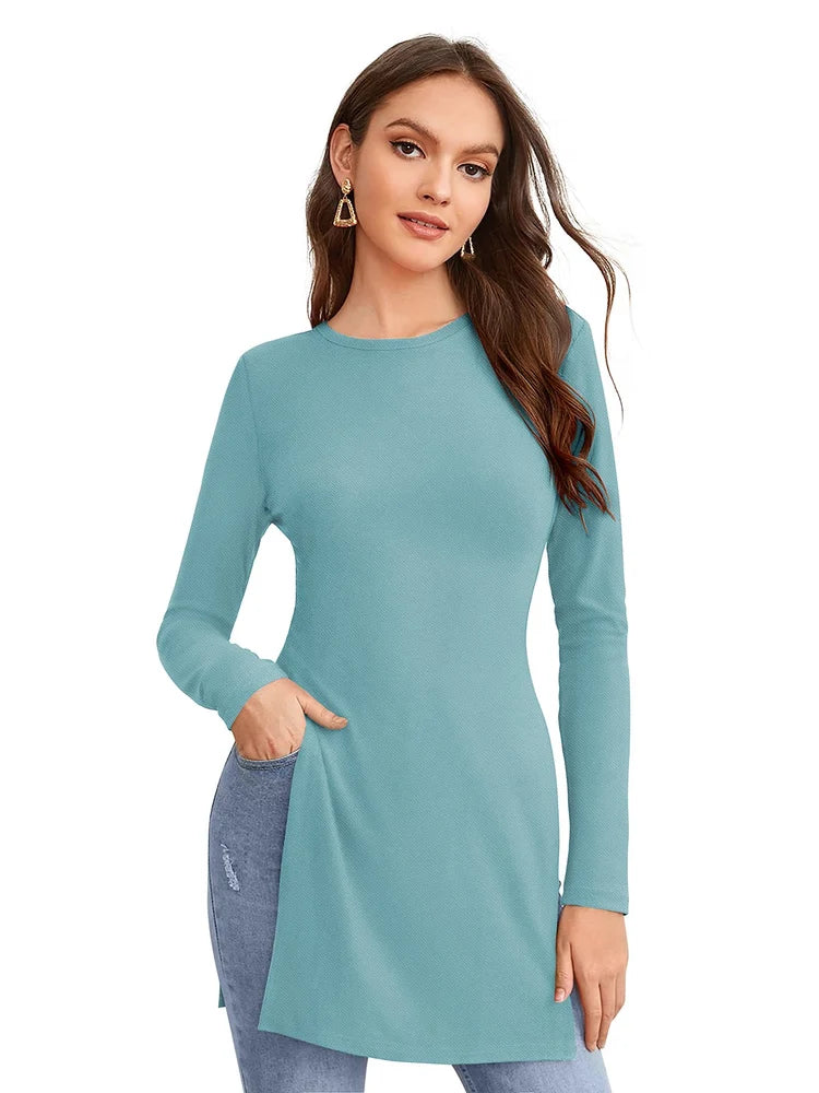 Women's Mint Blue Straight Office Wear Short Kurti