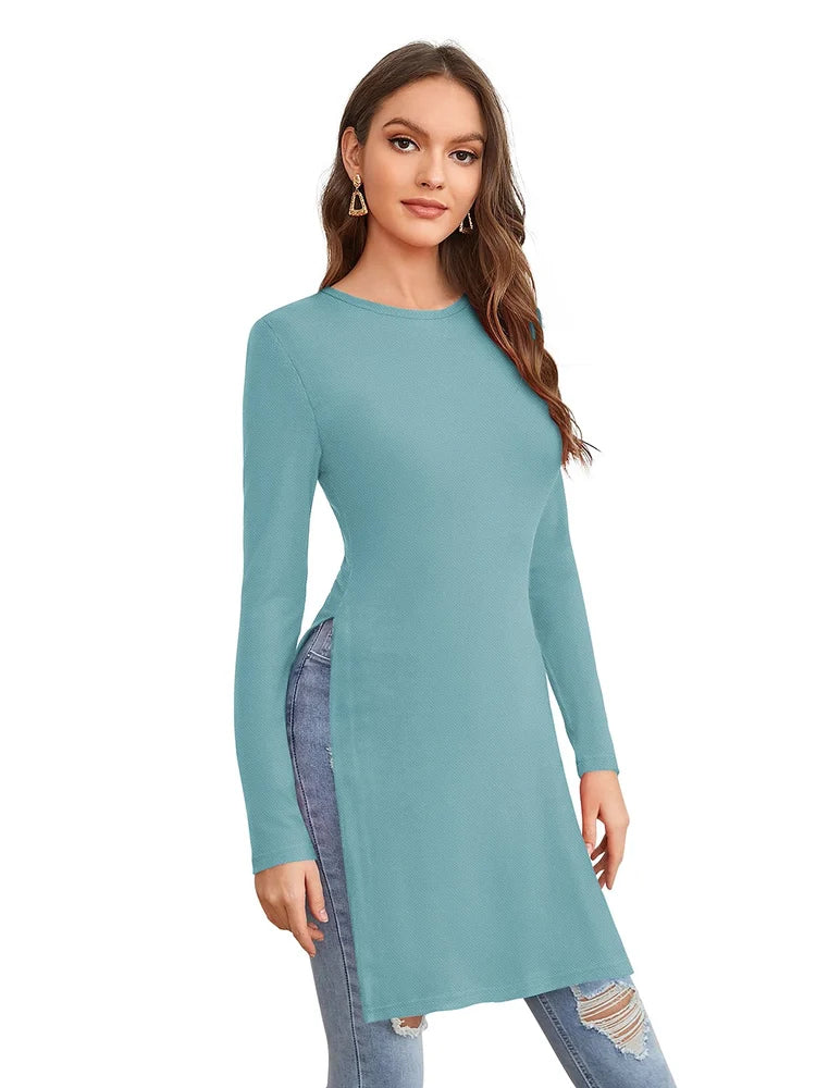 Women's Mint Blue Straight Office Wear Short Kurti