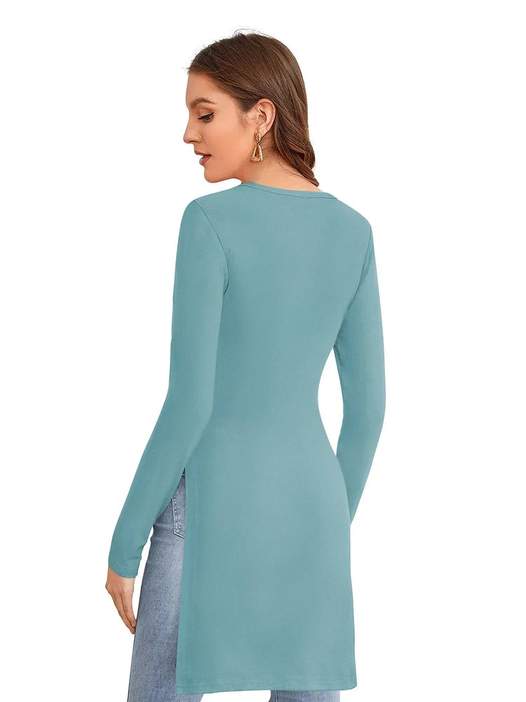 Women's Mint Blue Straight Office Wear Short Kurti