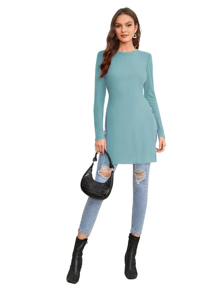 Women's Mint Blue Straight Office Wear Short Kurti
