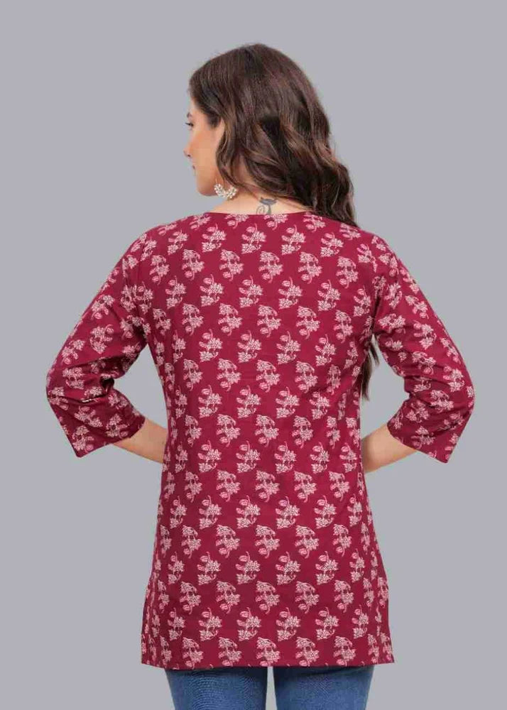 Womens Jaipuri Pure Cotton Printed Straight Short Kurti