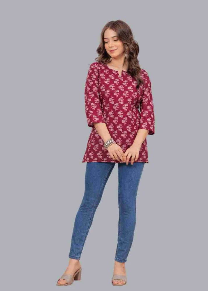 Womens Jaipuri Pure Cotton Printed Straight Short Kurti