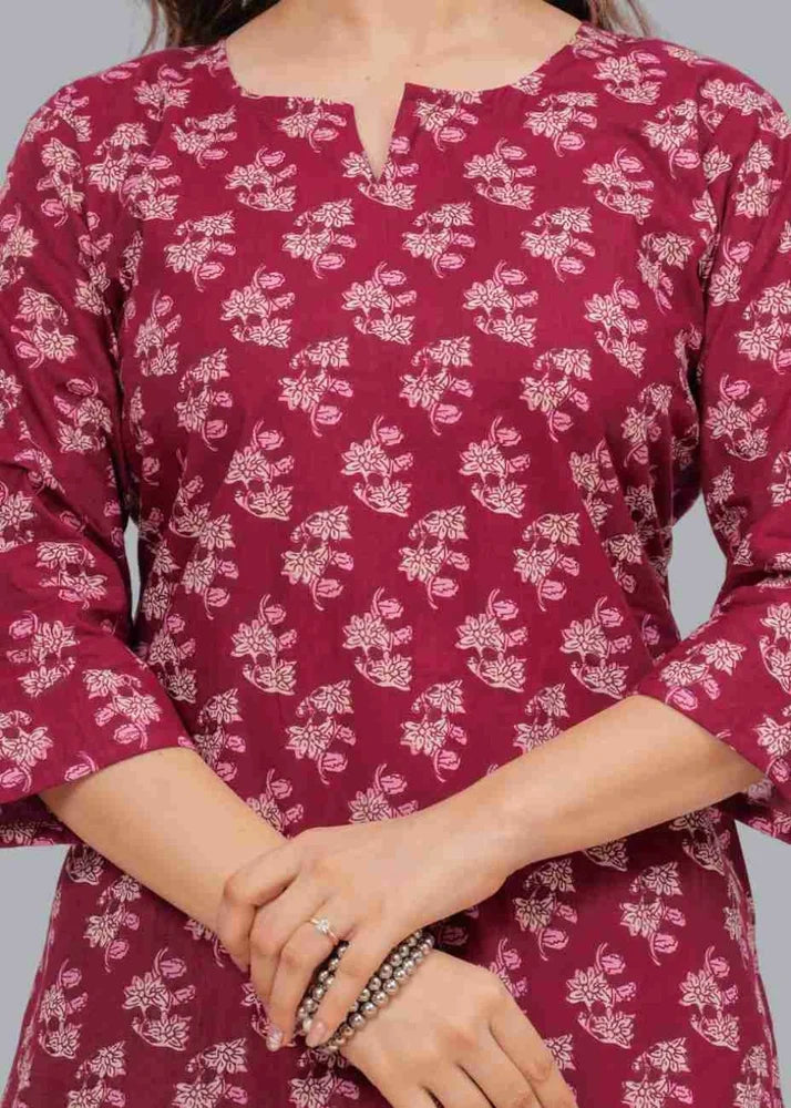 Womens Jaipuri Pure Cotton Printed Straight Short Kurti
