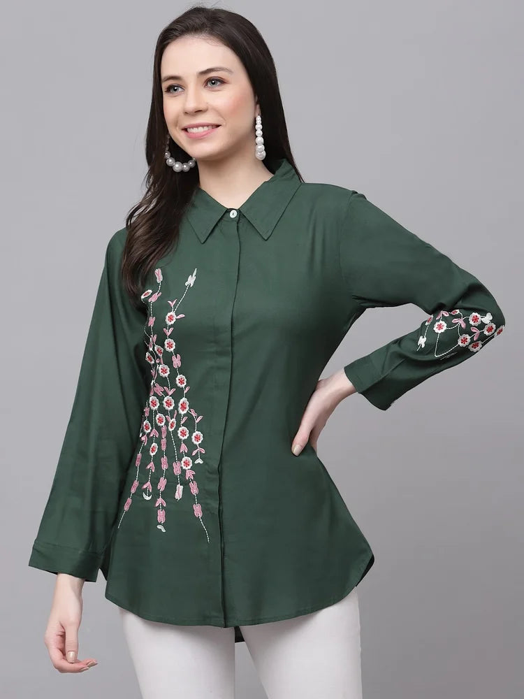 Wine Embroidered Office Wear Shirt