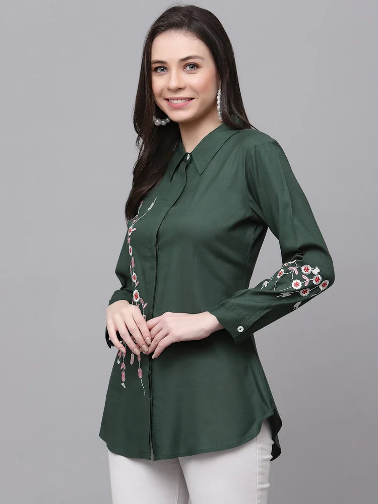 Wine Embroidered Office Wear Shirt