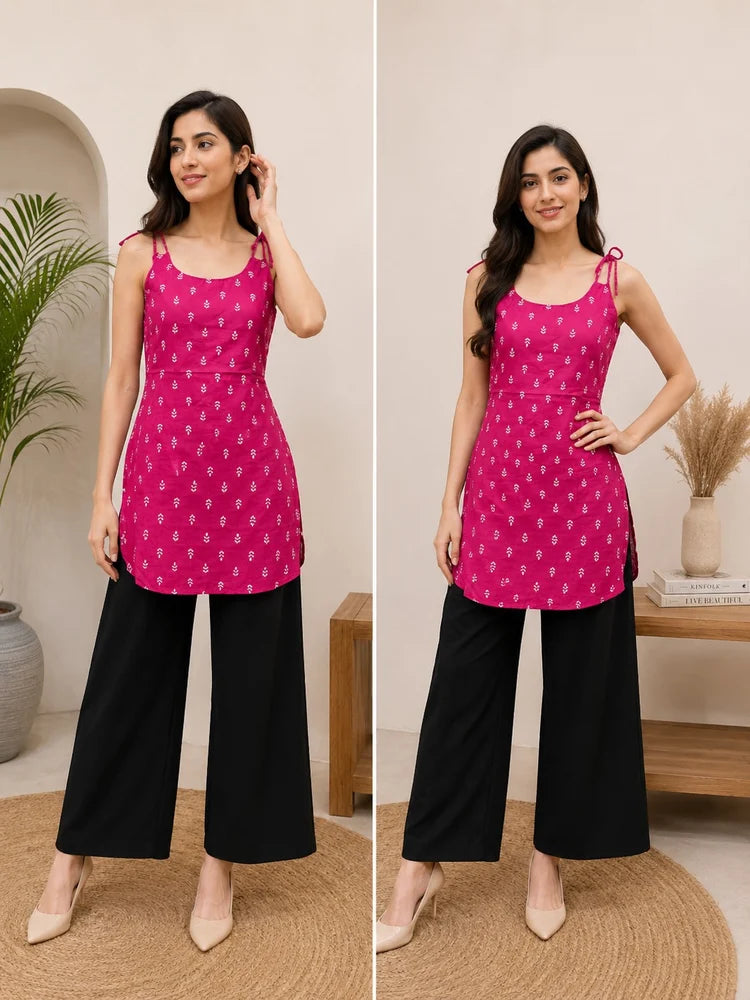 Women’s Printed Sleeveless Tunic Top | Spaghetti Strap Long Top for Women | Casual Summer Wear, Regular Fit, Soft & (F) Breathable Fabric
