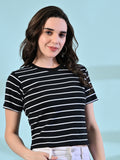 Black Striped Office Wear Top