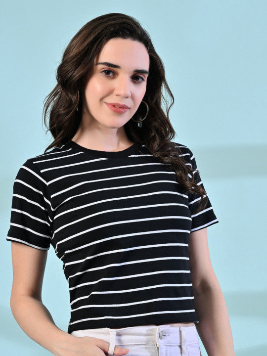 Black Striped Office Wear Top
