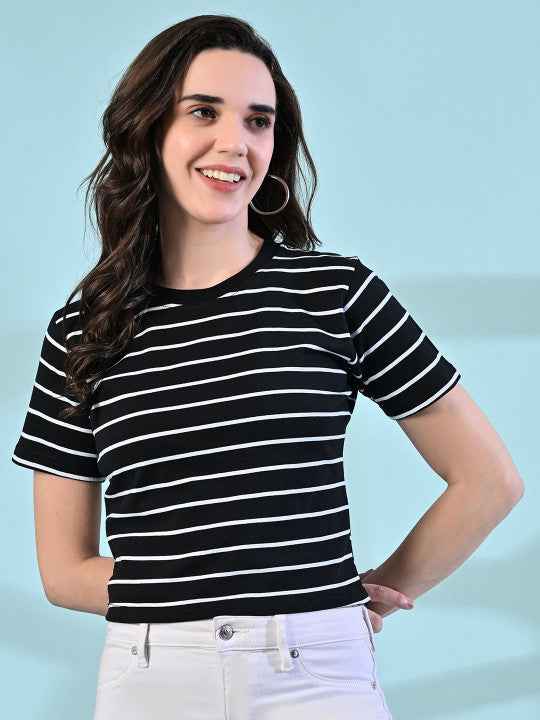 Black Striped Office Wear Top