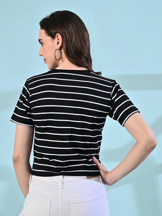 Black Striped Office Wear Top