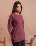 Maroon Printed Office Wear Short Kurti