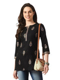 Black Printed Office Wear Short Kurti