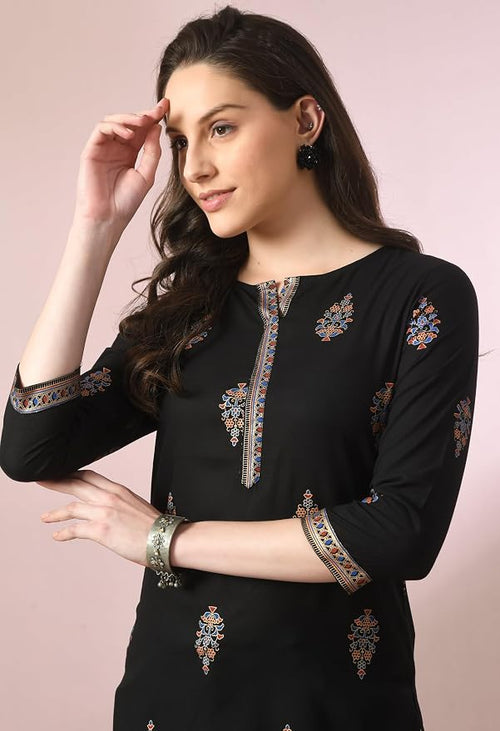 Black Printed Office Wear Short Kurti