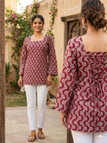Red Printed Lace-Up Office Wear Top