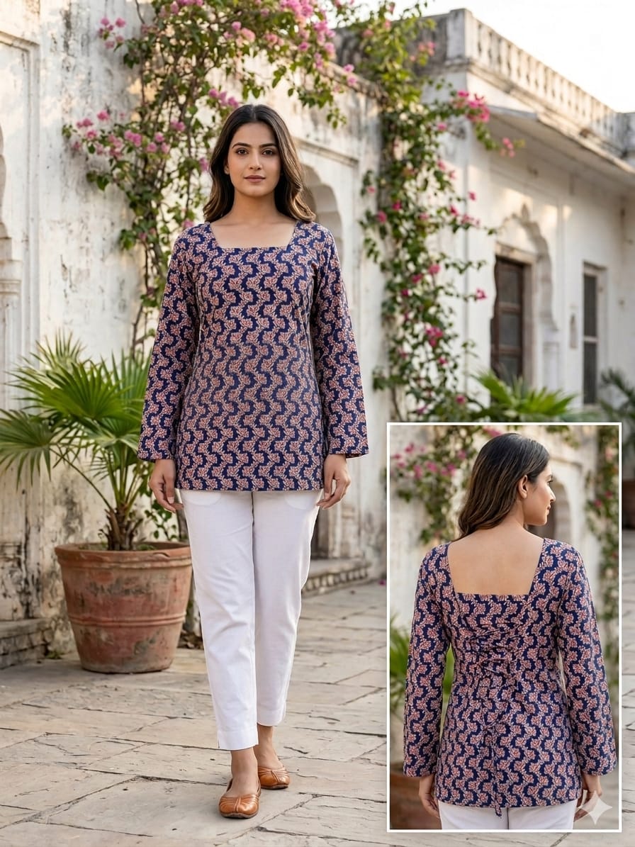 Red Printed Lace-Up Office Wear Top