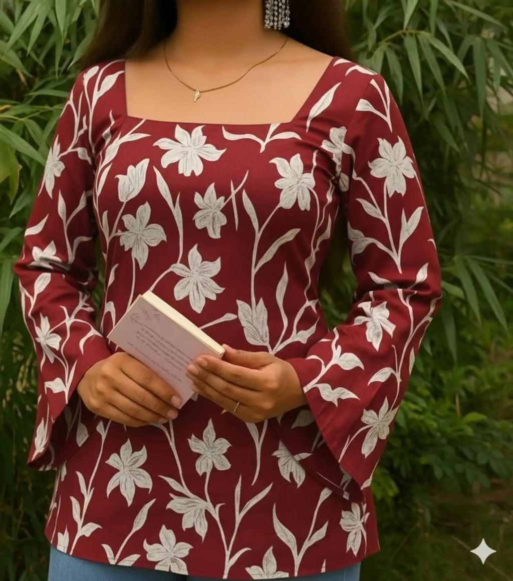 Pink Floral Printed Lace-Up Office Wear Top