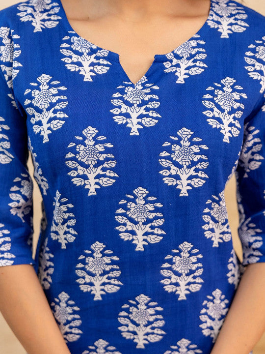 Women Girls Printed Rayon Short Kurta Blue(Royal Blue)